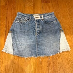Free People Denim and Cream Mini Skirt